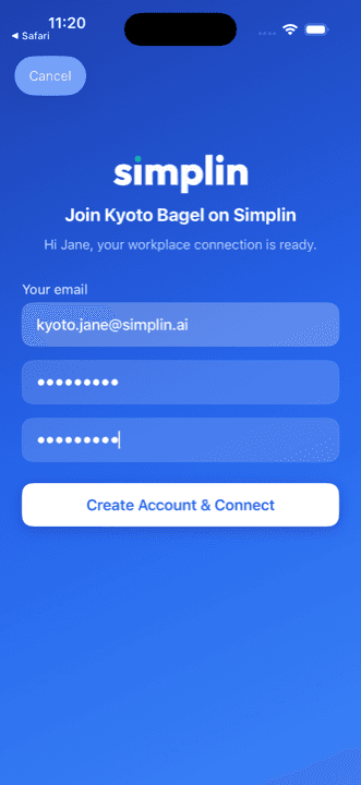 In-app invite screen with store name and email pre-filled