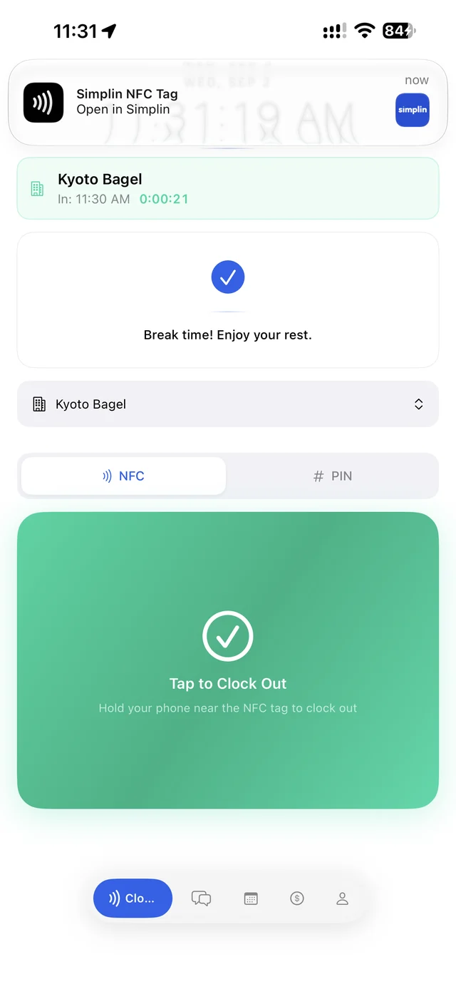 Break time message with the Simplin NFC tag banner